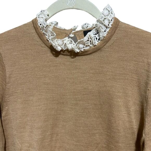 J.Crew Tippi Merino Wool Sweater Lace Collar Details Camel Tan Medium - Picture 4 of 9